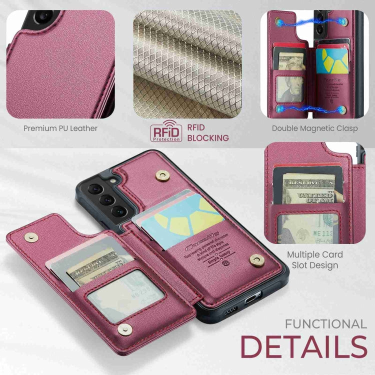 For Samsung Galaxy S22+ 5G CaseMe C22 Card Slots Holder RFID Anti-theft Phone Case(Wine Red) - free shipping - PMC Jewellery - Order now!