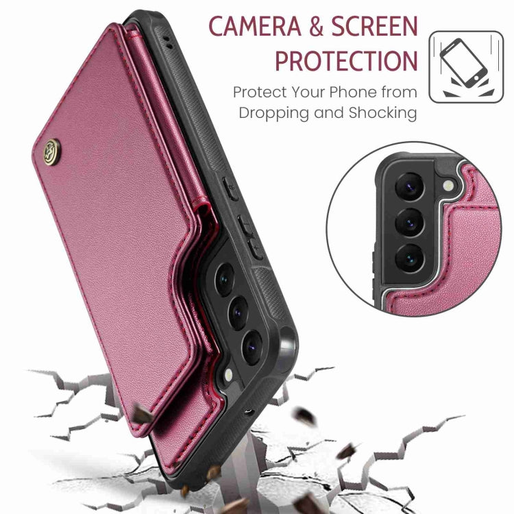 For Samsung Galaxy S22+ 5G CaseMe C22 Card Slots Holder RFID Anti-theft Phone Case(Wine Red) - free shipping - PMC Jewellery - Order now!