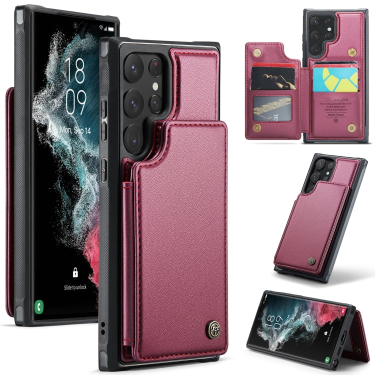 For Samsung Galaxy S22 Ultra 5G CaseMe C22 Card Slots Holder RFID Anti-theft Phone Case(Wine Red) - free shipping - PMC Jewellery - Order now!