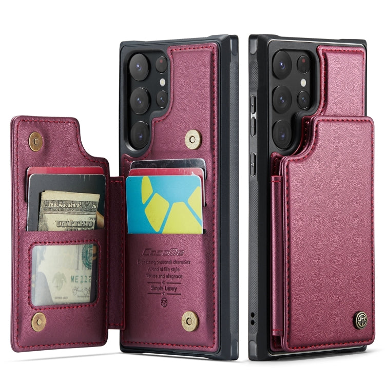 For Samsung Galaxy S22 Ultra 5G CaseMe C22 Card Slots Holder RFID Anti-theft Phone Case(Wine Red) - free shipping - PMC Jewellery - Order now!