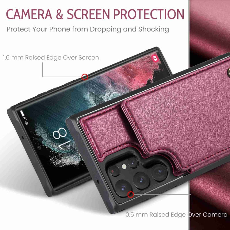 For Samsung Galaxy S22 Ultra 5G CaseMe C22 Card Slots Holder RFID Anti-theft Phone Case(Wine Red) - free shipping - PMC Jewellery - Order now!