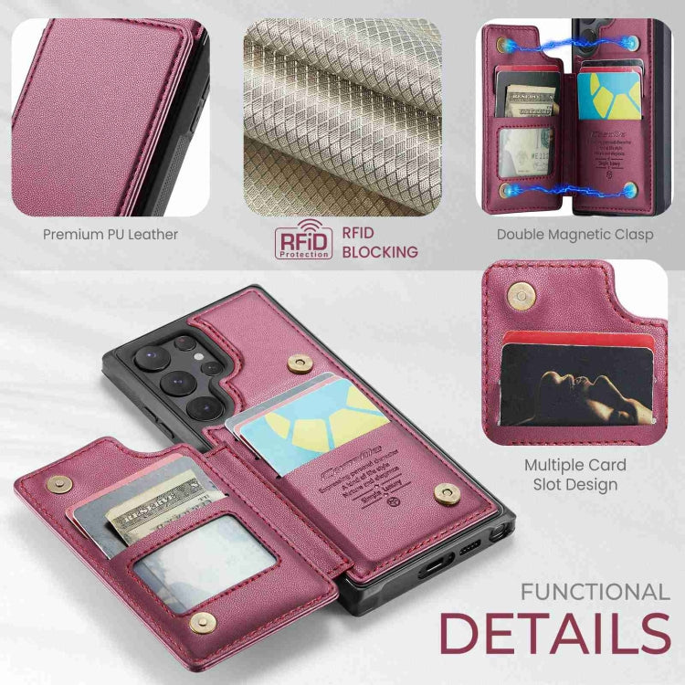 For Samsung Galaxy S22 Ultra 5G CaseMe C22 Card Slots Holder RFID Anti-theft Phone Case(Wine Red) - free shipping - PMC Jewellery - Order now!