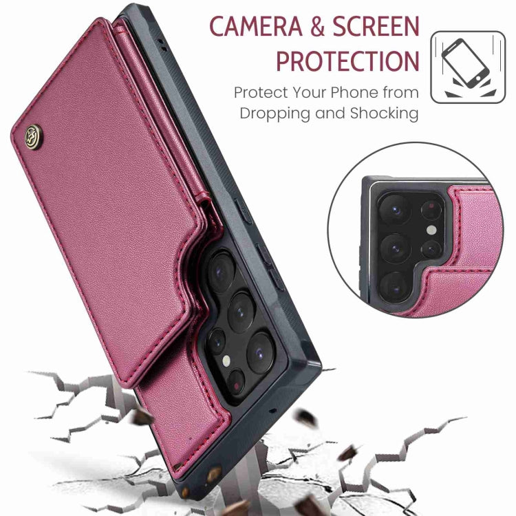For Samsung Galaxy S22 Ultra 5G CaseMe C22 Card Slots Holder RFID Anti-theft Phone Case(Wine Red) - free shipping - PMC Jewellery - Order now!
