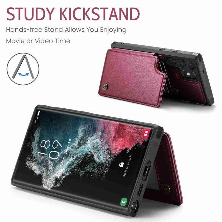 For Samsung Galaxy S22 Ultra 5G CaseMe C22 Card Slots Holder RFID Anti-theft Phone Case(Wine Red) - free shipping - PMC Jewellery - Order now!