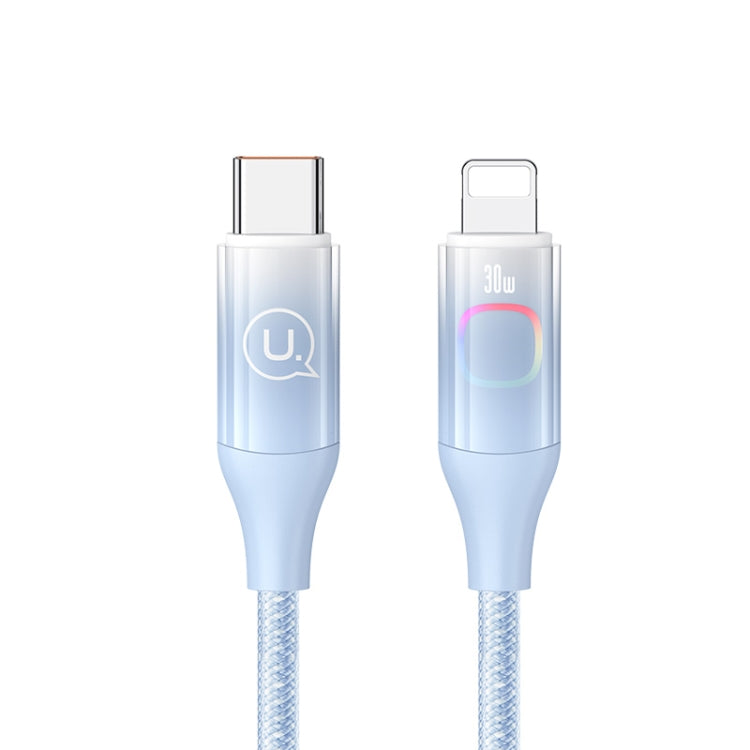 USAMS US-SJ638 1.2m Type-C to 8 Pin PD30W Fast Charging Cable with Colorful Light(Gradient Blue) - 2 in 1 Cable by USAMS | Online Shopping South Africa | PMC Jewellery | Buy Now Pay Later Mobicred