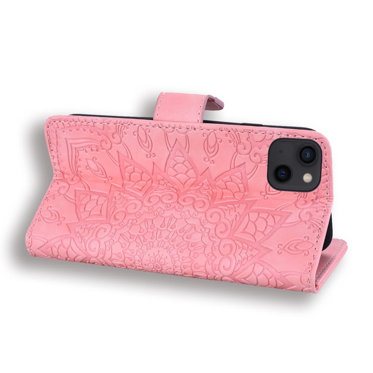 For iPhone 16 Pro Max Mandala Embossed Dual-Fold Calf Leather Phone Case(Pink) - iPhone 16 Pro Max Cases by PMC Jewellery | Online Shopping South Africa | PMC Jewellery | Buy Now Pay Later Mobicred