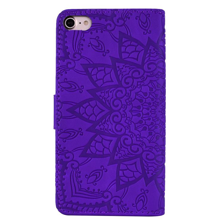 For iPhone 16e Mandala Embossed Dual-Fold Calf Leather Phone Case(Purple) - iPhone 16e Cases by PMC TechLife | Online Shopping South Africa | PMC TechLife | Buy Now Pay Later Mobicred