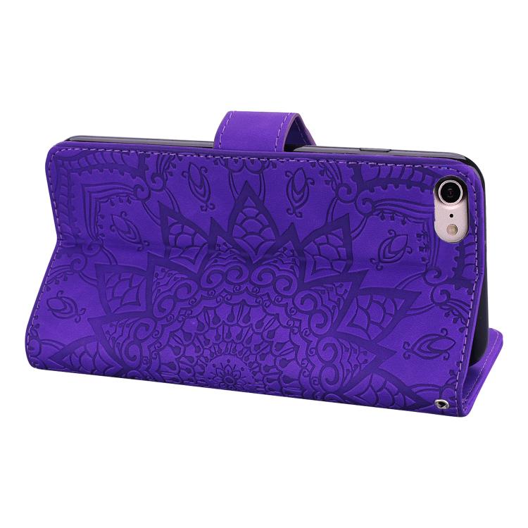 For iPhone 16e Mandala Embossed Dual-Fold Calf Leather Phone Case(Purple) - iPhone 16e Cases by PMC TechLife | Online Shopping South Africa | PMC TechLife | Buy Now Pay Later Mobicred