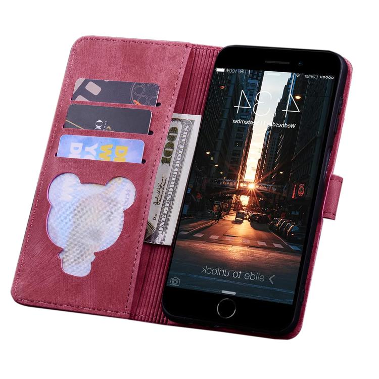 For iPhone 16e Cartoon Sakura Cat Embossed Leather Phone Case(Wine Red) - iPhone 16e Cases by PMC TechLife | Online Shopping South Africa | PMC TechLife | Buy Now Pay Later Mobicred