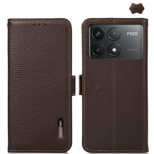 For Xiaomi Redmi K70 KHAZNEH Side-Magnetic Litchi Genuine Leather RFID Phone Case(Brown) - K70 Cases by PMC Jewellery | Online Shopping South Africa | PMC Jewellery | Buy Now Pay Later Mobicred