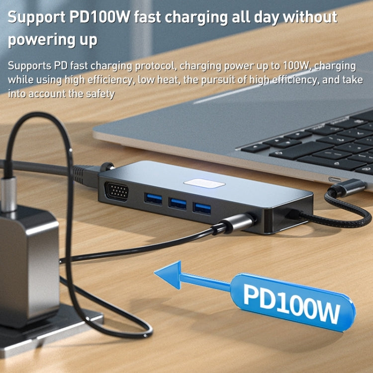 BYL-2309 Type-C to HDMI 4K 60Hz + DP HD + VGA + RJ47 + USB3.2 + Audio 3.5mm + PD100W + SD + TF Docking Station HUB - USB HUB by PMC Jewellery | Online Shopping South Africa | PMC Jewellery | Buy Now Pay Later Mobicred