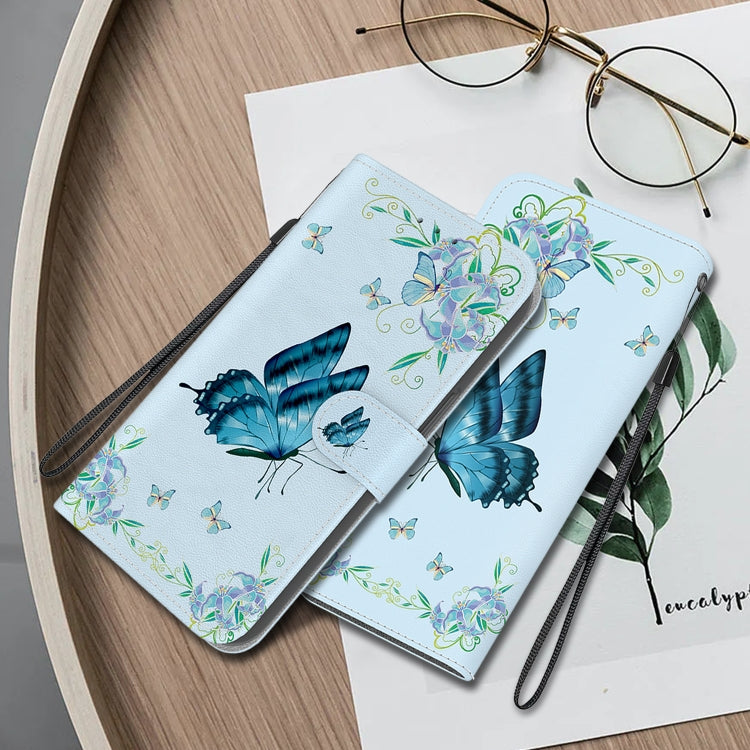 For Google Pixel 9 Pro Crystal Texture Colored Drawing Leather Phone Case(Blue Pansies) - Google Cases by PMC TechLife | Online Shopping South Africa | PMC TechLife | Buy Now Pay Later Mobicred