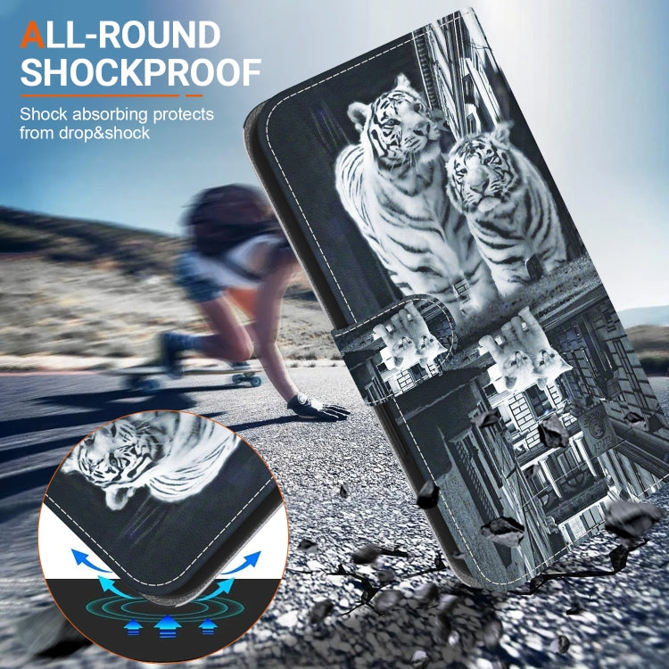 For Google Pixel 9 Crystal Texture Colored Drawing Leather Phone Case(Cat Tiger Reflection) - Google Cases by PMC TechLife | Online Shopping South Africa | PMC TechLife | Buy Now Pay Later Mobicred