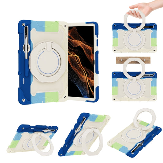 For Samsung Galaxy Tab S9 Ultra Armor Portable Rotating Ring Holder Silicone Tablet Case(Colorful Blue) - Galaxy Tab S9 Ultra Cases by PMC Jewellery | Online Shopping South Africa | PMC Jewellery | Buy Now Pay Later Mobicred