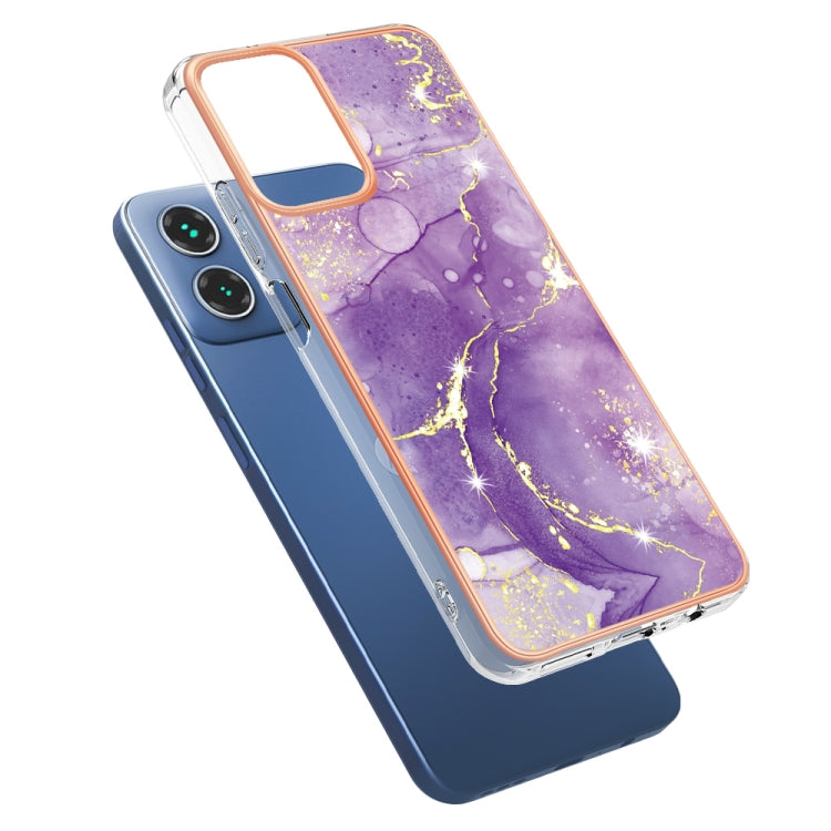 For Motorola Moto G34 Electroplating Marble Dual-side IMD Phone Case(Purple 002) - Motorola Cases by PMC Jewellery | Online Shopping South Africa | PMC Jewellery | Buy Now Pay Later Mobicred