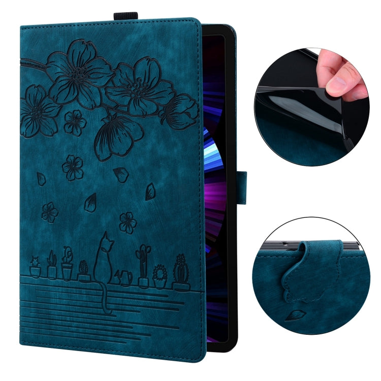 For Samsung Galaxy Tab S9+ /S8+ /S7+ Cartoon Sakura Cat Embossed Smart Leather Tablet Case(Blue) - Galaxy Tab S9+ Cases by PMC Jewellery | Online Shopping South Africa | PMC Jewellery | Buy Now Pay Later Mobicred