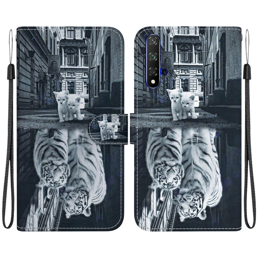 For Honor 20 / Huawei nova 5T Crystal Texture Colored Drawing Leather Phone Case(Cat Tiger Reflection) - Honor Cases by PMC Jewellery | Online Shopping South Africa | PMC Jewellery