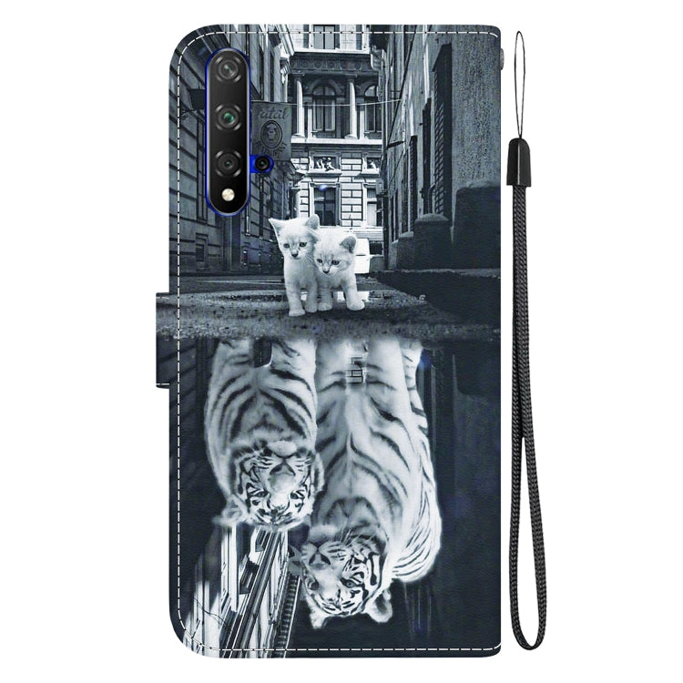 For Honor 20 / Huawei nova 5T Crystal Texture Colored Drawing Leather Phone Case(Cat Tiger Reflection) - Honor Cases by PMC Jewellery | Online Shopping South Africa | PMC Jewellery