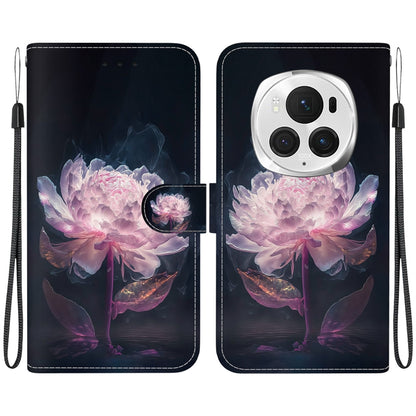 For Honor Magic6 Pro Crystal Texture Colored Drawing Leather Phone Case(Purple Peony) - Honor Cases by PMC Jewellery | Online Shopping South Africa | PMC Jewellery | Buy Now Pay Later Mobicred