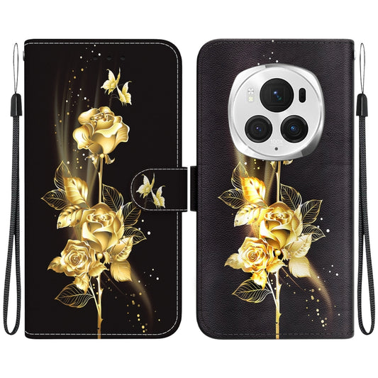 For Honor Magic6 Pro Crystal Texture Colored Drawing Leather Phone Case(Gold Butterfly Rose) - Honor Cases by PMC Jewellery | Online Shopping South Africa | PMC Jewellery | Buy Now Pay Later Mobicred