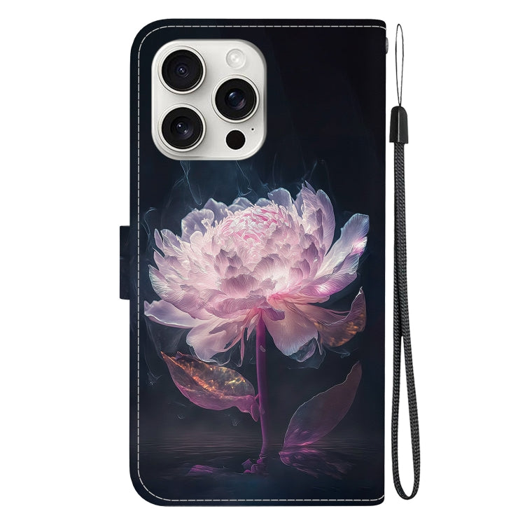 For iPhone 16 Pro Max Crystal Texture Colored Drawing Leather Phone Case(Purple Peony) - iPhone 16 Pro Max Cases by PMC Jewellery | Online Shopping South Africa | PMC Jewellery | Buy Now Pay Later Mobicred