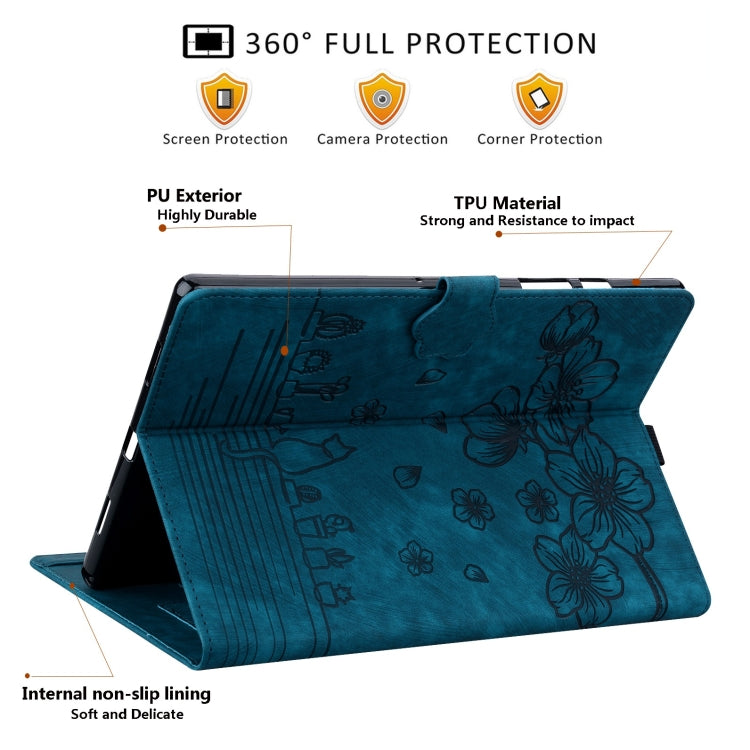 For Samsung Galaxy Tab S9 Ultra /S8 Ultra Cartoon Sakura Cat Embossed Leather Tablet Case(Blue) - Galaxy Tab S9 Ultra Cases by PMC Jewellery | Online Shopping South Africa | PMC Jewellery | Buy Now Pay Later Mobicred