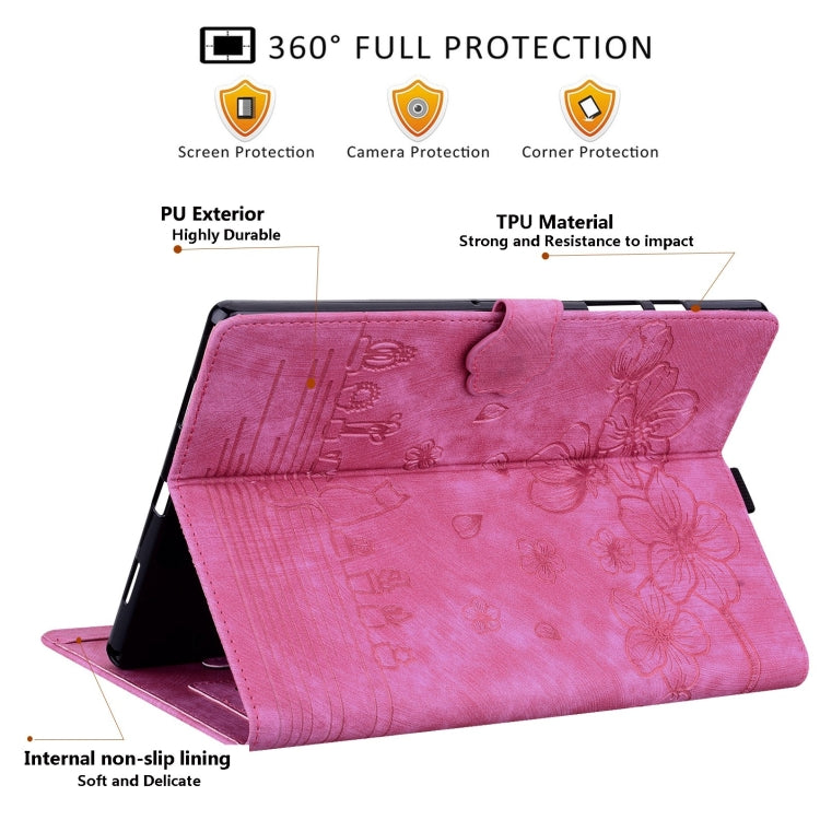 For Samsung Galaxy Tab S9 FE+ Cartoon Sakura Cat Embossed Leather Tablet Case(Rose Red) - Galaxy Tab S9 FE+ by PMC Jewellery | Online Shopping South Africa | PMC Jewellery | Buy Now Pay Later Mobicred