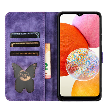 For Samsung Galaxy A15 Butterfly Cat Embossing Flip Leather Phone Case(Purple) - Galaxy Phone Cases by PMC Jewellery | Online Shopping South Africa | PMC Jewellery