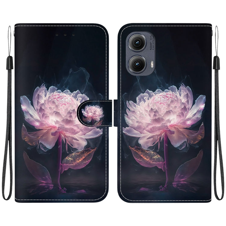 For Motorola Edge 2024 Crystal Texture Colored Drawing Leather Phone Case(Purple Peony) - Motorola Cases by PMC Jewellery | Online Shopping South Africa | PMC Jewellery | Buy Now Pay Later Mobicred