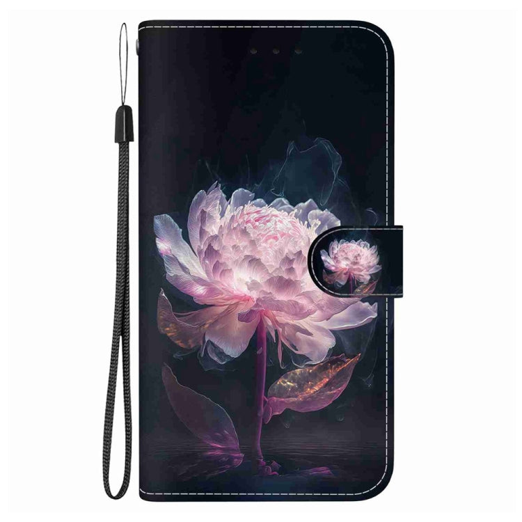 For Motorola Edge 2024 Crystal Texture Colored Drawing Leather Phone Case(Purple Peony) - Motorola Cases by PMC Jewellery | Online Shopping South Africa | PMC Jewellery | Buy Now Pay Later Mobicred