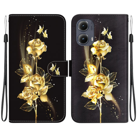 For Motorola Edge 2024 Crystal Texture Colored Drawing Leather Phone Case(Gold Butterfly Rose) - Motorola Cases by PMC Jewellery | Online Shopping South Africa | PMC Jewellery | Buy Now Pay Later Mobicred