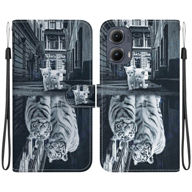 For Motorola Edge 2024 Crystal Texture Colored Drawing Leather Phone Case(Cat Tiger Reflection) - Motorola Cases by PMC Jewellery | Online Shopping South Africa | PMC Jewellery | Buy Now Pay Later Mobicred