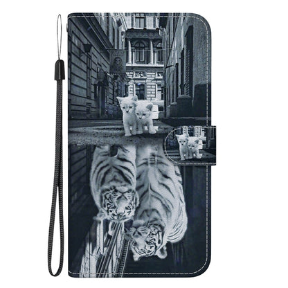 For Motorola Edge 2024 Crystal Texture Colored Drawing Leather Phone Case(Cat Tiger Reflection) - Motorola Cases by PMC Jewellery | Online Shopping South Africa | PMC Jewellery | Buy Now Pay Later Mobicred