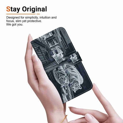 For Motorola Edge 2024 Crystal Texture Colored Drawing Leather Phone Case(Cat Tiger Reflection) - Motorola Cases by PMC Jewellery | Online Shopping South Africa | PMC Jewellery | Buy Now Pay Later Mobicred