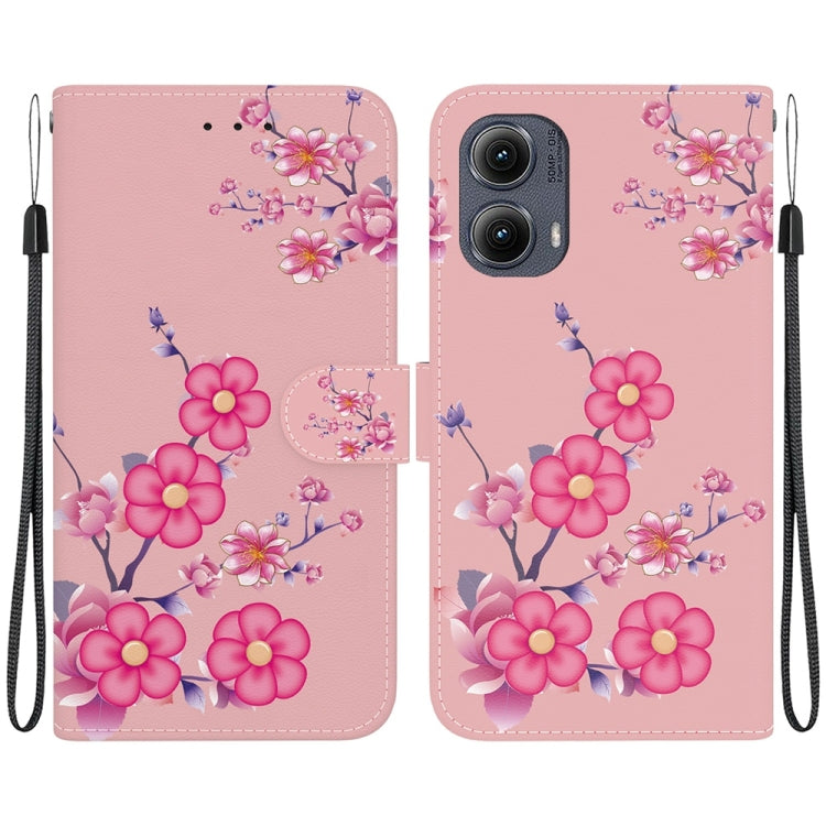 For Motorola Edge 2024 Crystal Texture Colored Drawing Leather Phone Case(Cherry Blossoms) - Motorola Cases by PMC Jewellery | Online Shopping South Africa | PMC Jewellery | Buy Now Pay Later Mobicred