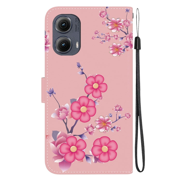 For Motorola Edge 2024 Crystal Texture Colored Drawing Leather Phone Case(Cherry Blossoms) - Motorola Cases by PMC Jewellery | Online Shopping South Africa | PMC Jewellery | Buy Now Pay Later Mobicred