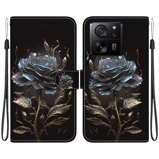 For Xiaomi 13T / 13T Pro / Redmi K60 Ultra Crystal Texture Colored Drawing Leather Phone Case(Black Rose) - Redmi K60 Ultra Cases by PMC Jewellery | Online Shopping South Africa | PMC Jewellery | Buy Now Pay Later Mobicred