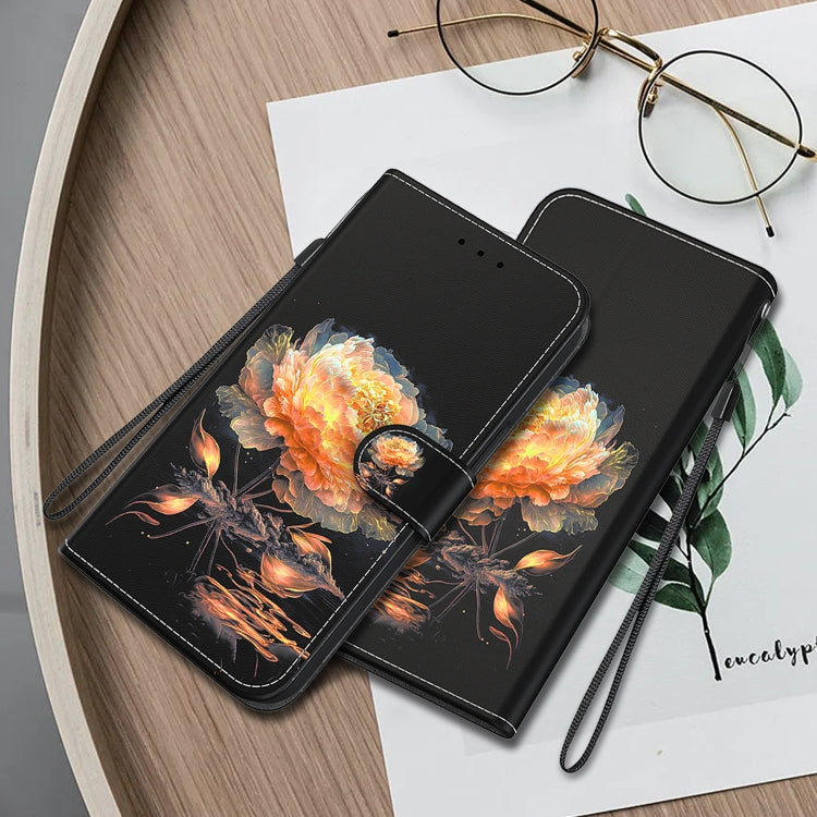 For OPPO Reno11 Global Crystal Texture Colored Drawing Leather Phone Case(Gold Peony) - Reno11 Cases by PMC TechLife | Online Shopping South Africa | PMC TechLife | Buy Now Pay Later Mobicred