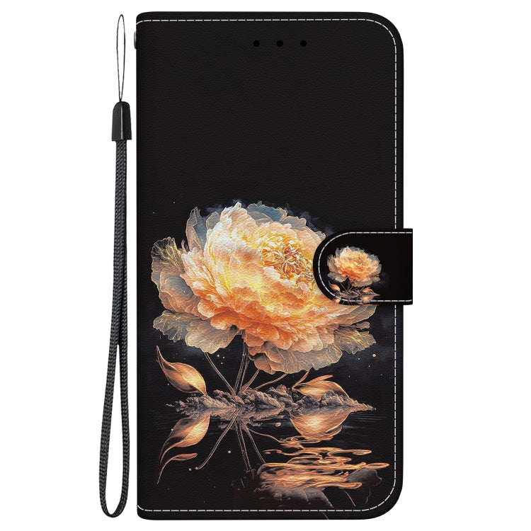 For OPPO Reno11 Global Crystal Texture Colored Drawing Leather Phone Case(Gold Peony) - Reno11 Cases by PMC Jewellery | Online Shopping South Africa | PMC Jewellery | Buy Now Pay Later Mobicred