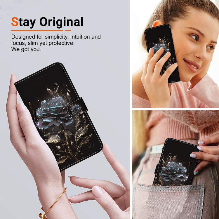 For Realme C67 4G Global Crystal Texture Colored Drawing Leather Phone Case(Black Rose) - C67 Cases by PMC TechLife | Online Shopping South Africa | PMC TechLife | Buy Now Pay Later Mobicred