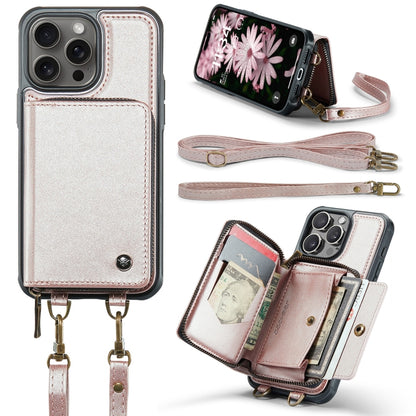 For iPhone 16 Pro Max JEEHOOD C22 Series Zipper Wallet Leather Phone Case with Dual Lanyard(Rose Gold) - iPhone 16 Pro Max Cases by JEEHOOD | Online Shopping South Africa | PMC Jewellery | Buy Now Pay Later Mobicred