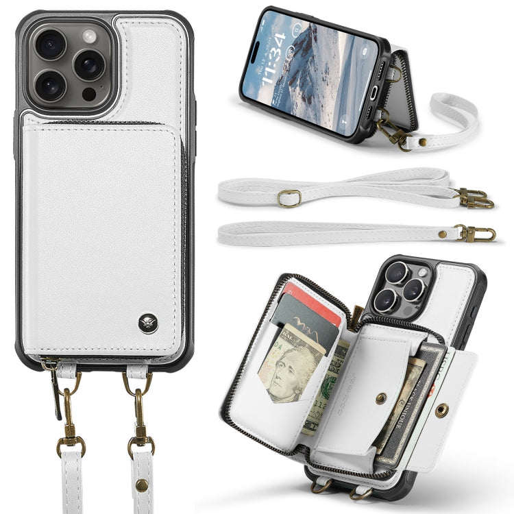 For iPhone 16 Pro Max JEEHOOD C22 Series Zipper Wallet Leather Phone Case with Dual Lanyard(White) - iPhone 16 Pro Max Cases by JEEHOOD | Online Shopping South Africa | PMC Jewellery | Buy Now Pay Later Mobicred