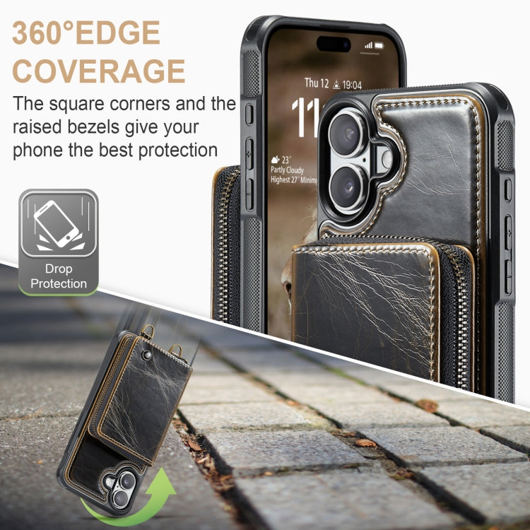 For iPhone 16 JEEHOOD C22 Series Zipper Wallet Leather Phone Case with Dual Lanyard(Coffee) - iPhone 16 Cases by JEEHOOD | Online Shopping South Africa | PMC Jewellery | Buy Now Pay Later Mobicred