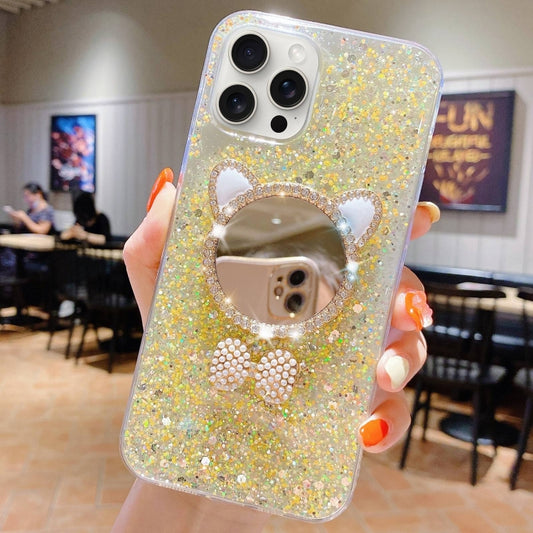 For iPhone 13 Pro Max Starry Sequin Diamond Cat Ears Mirror Epoxy TPU Phone Case(Yellow) - iPhone 13 Pro Max Cases by PMC Jewellery | Online Shopping South Africa | PMC Jewellery