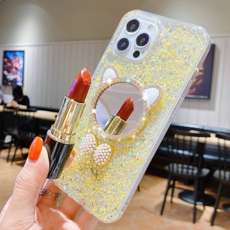 For iPhone 13 Pro Max Starry Sequin Diamond Cat Ears Mirror Epoxy TPU Phone Case(Yellow) - iPhone 13 Pro Max Cases by PMC Jewellery | Online Shopping South Africa | PMC Jewellery