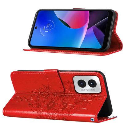 For Motorola Moto G Play 4G 2024 Embossed Butterfly Leather Phone Case(Red) - Motorola Cases by PMC Jewellery | Online Shopping South Africa | PMC Jewellery | Buy Now Pay Later Mobicred