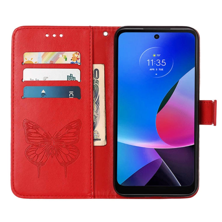 For Motorola Moto G Play 4G 2024 Embossed Butterfly Leather Phone Case(Red) - Motorola Cases by PMC Jewellery | Online Shopping South Africa | PMC Jewellery | Buy Now Pay Later Mobicred