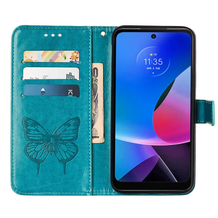 For Motorola Moto G Play 4G 2024 Embossed Butterfly Leather Phone Case(Blue) - Motorola Cases by PMC Jewellery | Online Shopping South Africa | PMC Jewellery | Buy Now Pay Later Mobicred