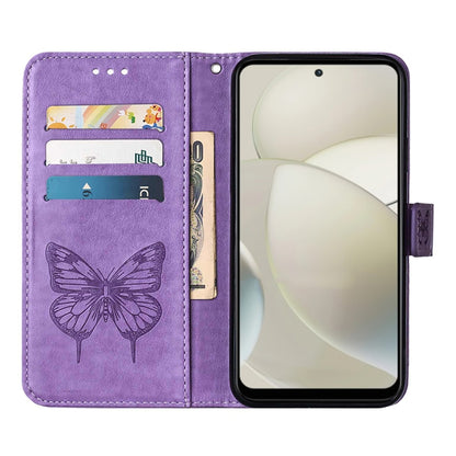 For Motorola Moto G Power 5G 2024 Embossed Butterfly Leather Phone Case(Purple) - Motorola Cases by PMC Jewellery | Online Shopping South Africa | PMC Jewellery | Buy Now Pay Later Mobicred