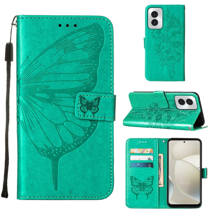 For Motorola Moto G Power 5G 2024 Embossed Butterfly Leather Phone Case(Green) - Motorola Cases by PMC Jewellery | Online Shopping South Africa | PMC Jewellery | Buy Now Pay Later Mobicred